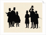 Silhouettes of two groups of three male figures by Anonymous