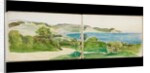 Coastal paths with views of the sea, hills and cliffs in distance by May Morris