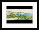 Coastal paths with views of the sea, hills and cliffs in distance by May Morris
