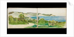 Coastal paths with views of the sea, hills and cliffs in distance by May Morris