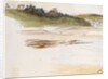 Beach with small coastal village in the background by May Morris
