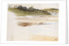 Beach with small coastal village in the background by May Morris