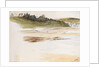 Beach with small coastal village in the background by May Morris