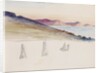 Sailboats with hills and coastal cliffs in the background by May Morris