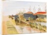 Canal with farm buildings in the background by May Morris