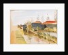 Canal with farm buildings in the background by May Morris
