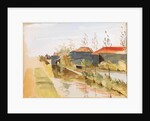 Canal with farm buildings in the background by May Morris