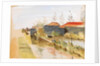 Canal with farm buildings in the background by May Morris