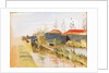 Canal with farm buildings in the background by May Morris
