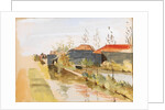 Canal with farm buildings in the background by May Morris