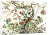 Coverlet of a solitary tree with a caged bird on a branch and a pair of pheasants by Unknown