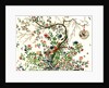 Coverlet of a solitary tree with a caged bird on a branch and a pair of pheasants by Unknown