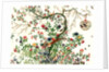 Coverlet of a solitary tree with a caged bird on a branch and a pair of pheasants by Unknown