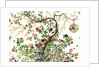 Coverlet of a solitary tree with a caged bird on a branch and a pair of pheasants by Unknown