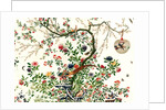 Coverlet of a solitary tree with a caged bird on a branch and a pair of pheasants by Unknown
