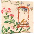 Wallpaper with pair of birds on red bird perch by unknown