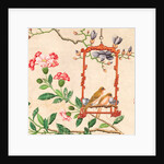 Wallpaper with pair of birds on red bird perch by unknown