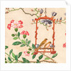 Wallpaper with pair of birds on red bird perch by unknown