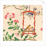 Wallpaper with pair of birds on red bird perch by unknown