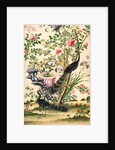 Wallpaper with pair of peacocks and a pot of starfruit by unknown
