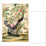 Wallpaper with pair of peacocks and a pot of starfruit by unknown