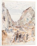 Rue d'Allent, St Omer: Celebrations and Sewer Mending by Thomas Hennell